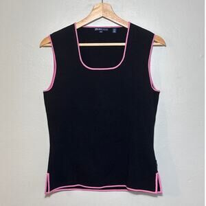 Women's Size M Y2K Bisou Jeans Black Scoop Neck Tank Top Pink Contrast Stitching